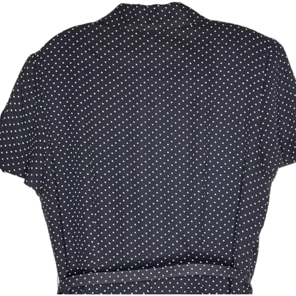 Brooks Brothers Dotted Belted Button Up Shirtwaist Dress - Navy/White - 14P - Picture 8 of 10